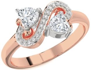 Diamond White Rose Gold Two Heart Ring
