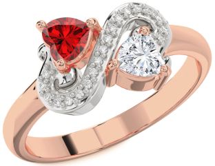 Diamond Emerald Platinum & Rose Gold Two Heart Birthstone Ring