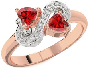 Diamond Emerald Platinum & Rose Gold Two Heart Birthstone Ring