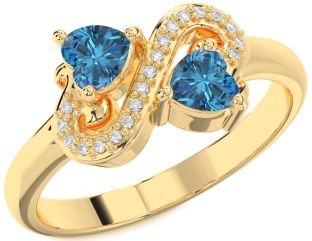 Blue Diamond Gold Two Heart Ring