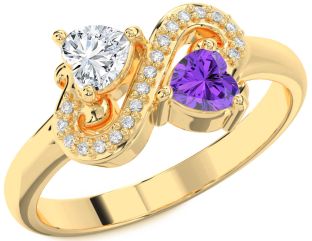 Diamond Gold Silver Two Heart Promise Ring