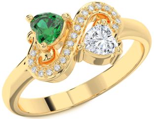 Diamond Gold Silver Two Heart Promise Ring