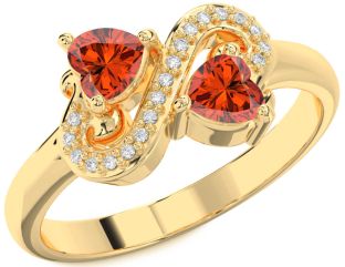 Diamond Fire Opal Gold Silver Two Heart Ring