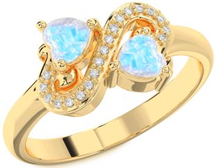 Diamond Moonstone Gold Silver Two Heart Ring