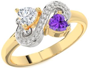 Diamond Gold Silver Two Heart Promise Ring
