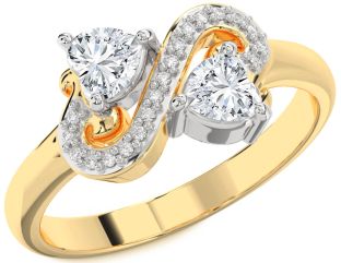 Diamond White Yellow Gold Two Heart Ring