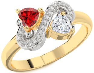 Diamond Emerald Platinum & Yellow Gold Two Heart Birthstone Ring