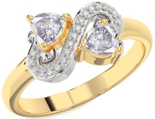 Salt & Pepper Diamond Gold Silver Two Heart Ring