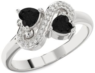 Black Diamond Silver Two Heart Ring