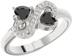 Diamond Black Onyx Silver Two Heart Ring