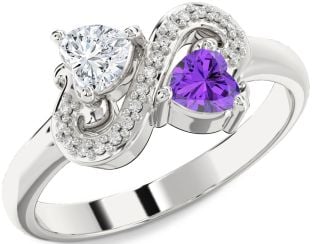 Diamond Silver Two Heart Promise Ring