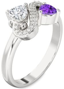 Diamond Silver Two Heart Promise Ring