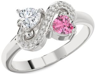 Diamond Silver Two Heart Promise Ring