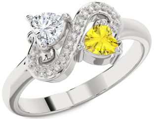 Diamond Silver Two Heart Promise Ring