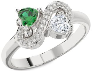 Diamond Silver Two Heart Promise Ring