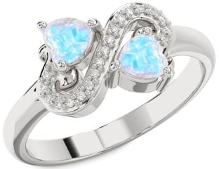 Diamond Moonstone Silver Two Heart Ring