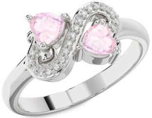 Diamond Rose Quartz Silver Two Heart Ring