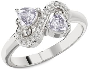 Salt & Pepper Diamond Silver Two Heart Ring