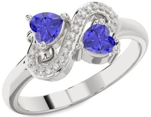 Diamond Tanzanite Silver Two Heart Ring