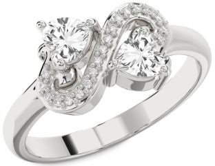 Diamond White Sapphire Silver Two Heart Ring