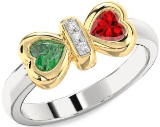 Diamond Platinum & Yellow Gold Bow Two Heart Promise Ring