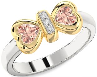 Diamond Emerald Platinum & Yellow Gold Bow Two Heart Birthstone Ring