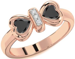 Diamond Emerald Rose Gold Bow Two Heart Birthstone Ring