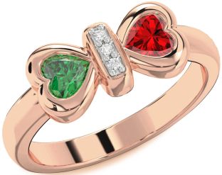 Diamond Rose Gold Bow Two Heart Promise Ring