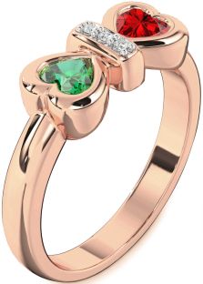 Diamond Rose Gold Bow Two Heart Promise Ring
