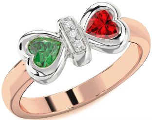 Diamond Platinum & Rose Gold Bow Two Heart Promise Ring