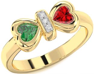Diamond Gold Bow Two Heart Promise Ring