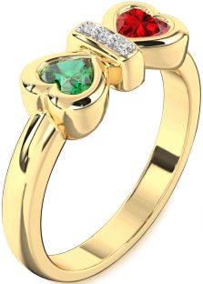 Diamond Gold Bow Two Heart Promise Ring