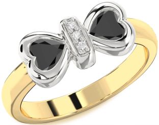 Diamond Emerald Platinum & Yellow Gold Bow Two Heart Birthstone Ring