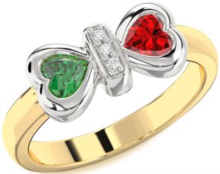 Diamond Platinum & Yellow Gold Bow Two Heart Promise Ring