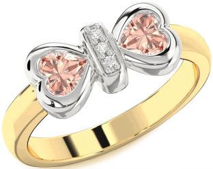 Diamond Emerald Platinum & Yellow Gold Bow Two Heart Birthstone Ring