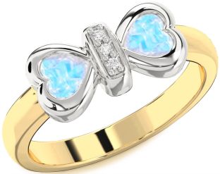 Diamond Emerald Platinum & Yellow Gold Bow Two Heart Birthstone Ring