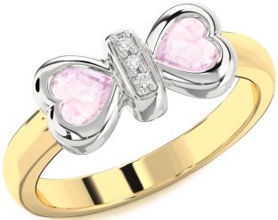 Diamond Emerald Platinum & Yellow Gold Bow Two Heart Birthstone Ring