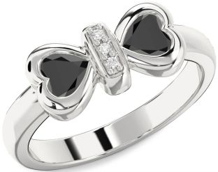 Diamond Emerald Platinum Bow Two Heart Birthstone Ring