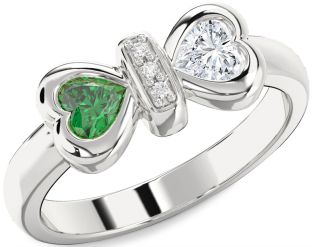 Diamond Silver Bow Two Heart Promise Ring