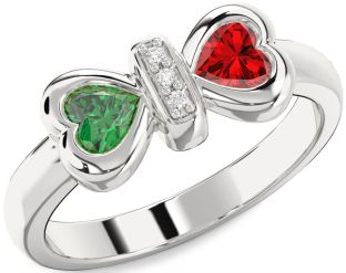 Diamond Silver Bow Two Heart Promise Ring