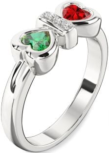 Diamond Platinum Bow Two Heart Promise Ring