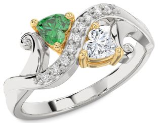 Diamond Gold Silver Two Heart Promise Ring