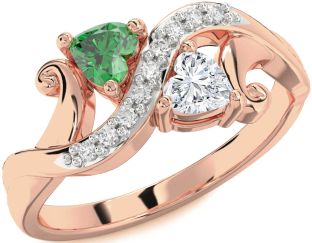 Diamond Rose Gold Silver Two Heart Promise Ring