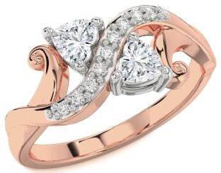 Diamond White Rose Gold Two Heart Ring
