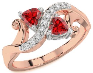 Diamond Emerald White Rose Gold Two Heart Birthstone Ring