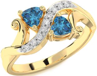 Blue Diamond Gold Two Heart Ring
