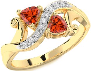 Diamond Fire Opal Gold Two Heart Ring