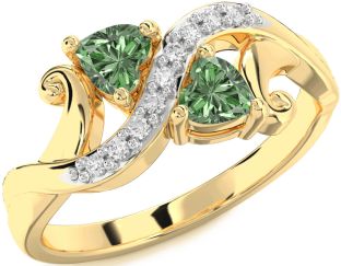 Green Diamond Gold Two Heart Ring