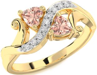 Diamond Morganite Gold Two Heart Ring