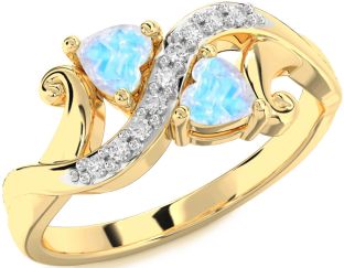 Diamond Moonstone Gold Two Heart Ring
